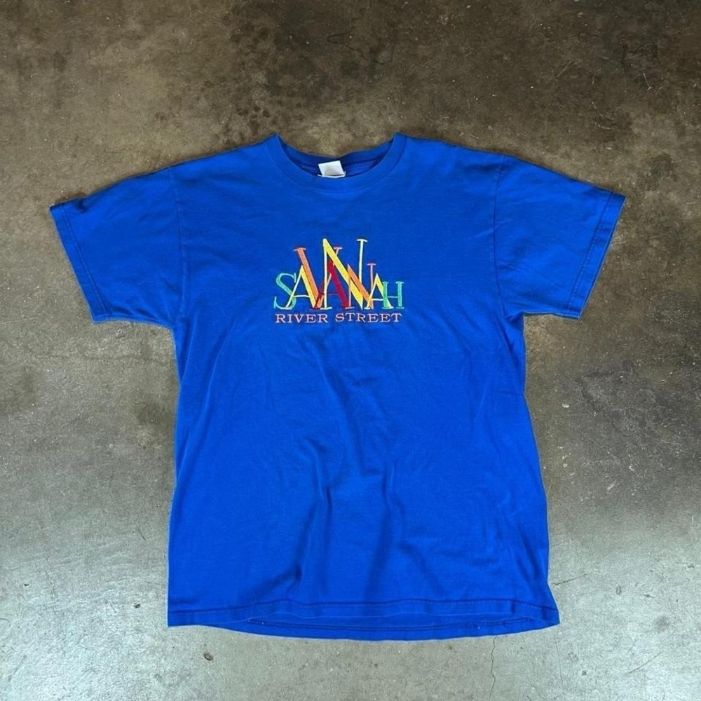 Vintage 90s blue Savannah River Street embroidered T-Shirt Men's Size Large